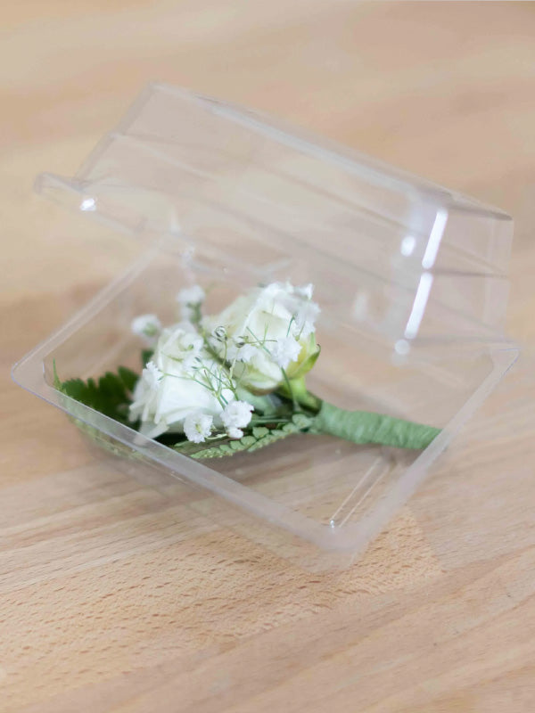 Clear Plastic Boutonniere Box with white rose