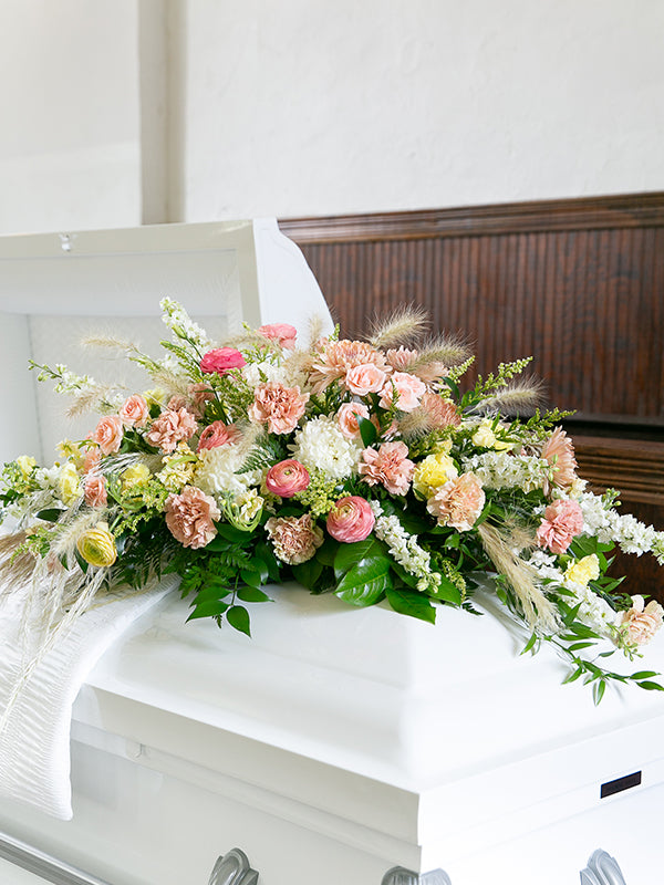 Green Casket Saddle with pink flowers