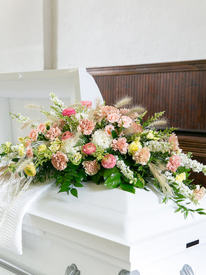 Green Casket Saddle with pink flowers