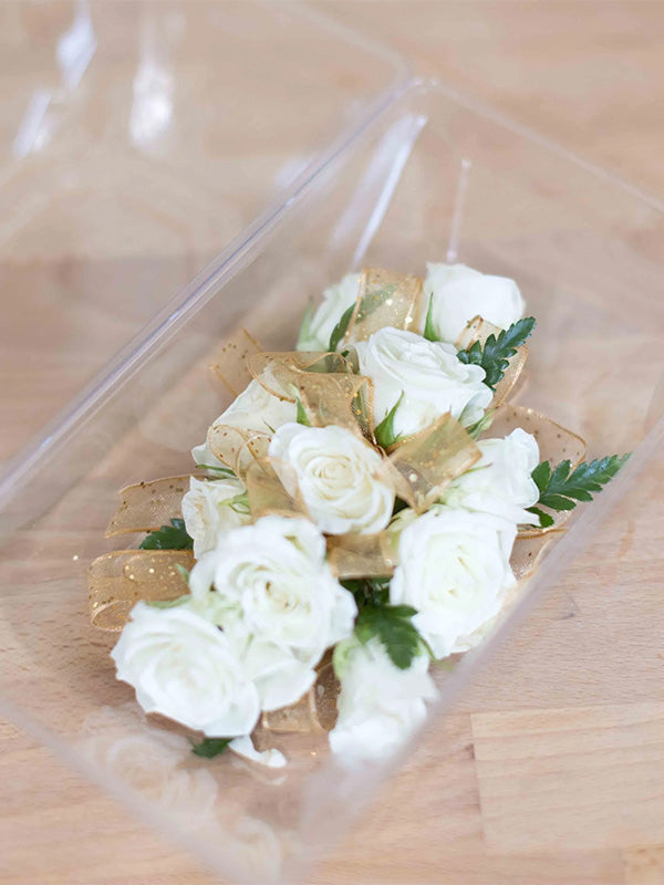 Clear Plastic Corsage Box with White Roses