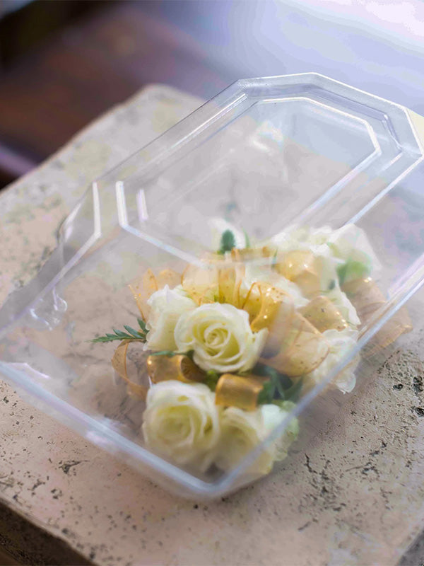 Clear Plastic Corsage Box with White Roses