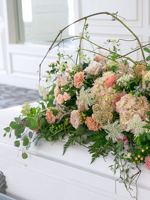 Green Double Casket Saddle with peach flowers