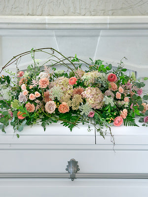 Green Double Casket Saddle with peach flowers