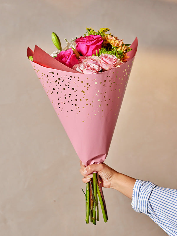 Pink Metallic Floral Wrapping Paper with flowers