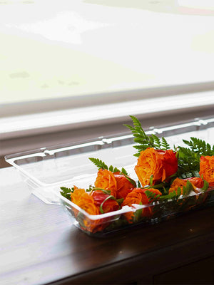 Clear Large Dozen Rose Box with orange roses