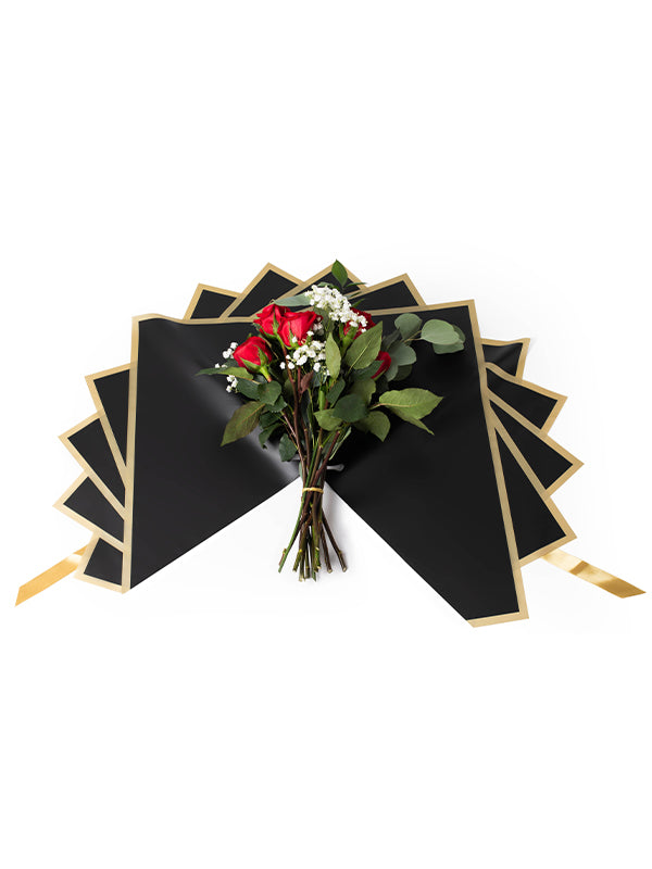 Madonna Wrap in black with red flowers in the center, wrap opened