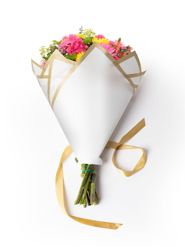 Madonna Wrap in white, wrapped with flowers