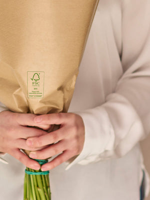 Close up of FSC seal on flower sleeve