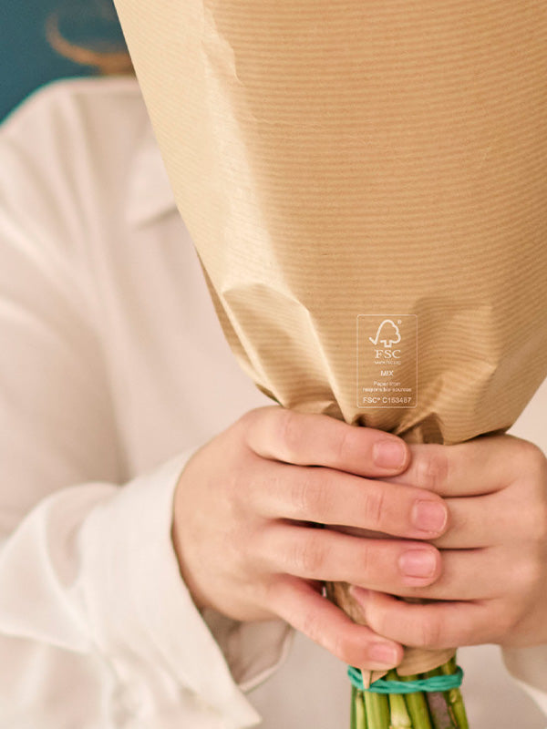 Close up of FSC seal on flower sleeve