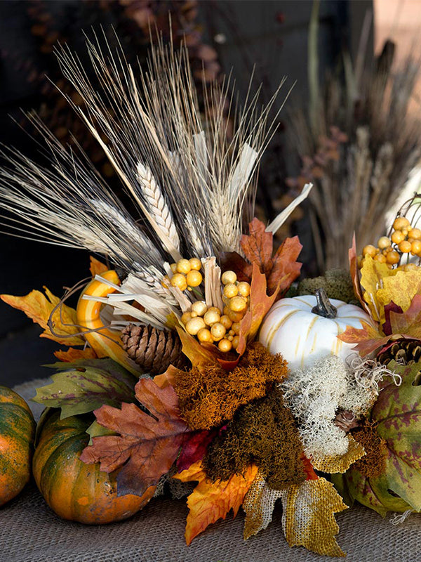 Reindeer Moss in Natural, styled in a fall pumpkin decor
