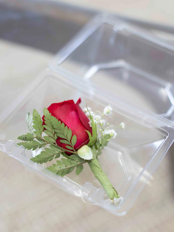 Small Clear Corsage Box with Red Rose