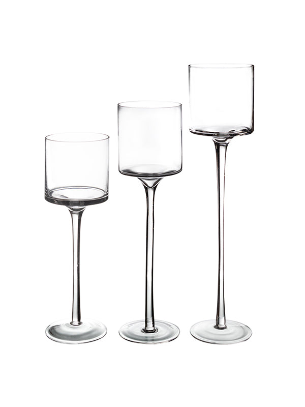 Tall Clear Glass Pedestal Vase Trio