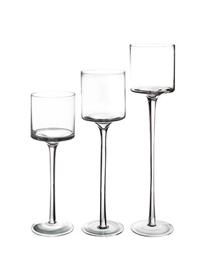 Tall Clear Glass Pedestal Vase Trio
