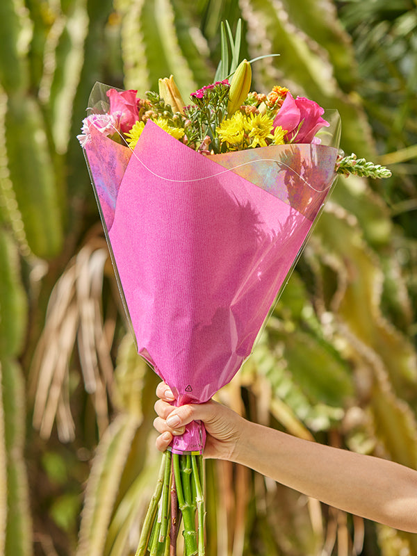 Vibe Flower Sleeve in Pink lifestyle image with flowers