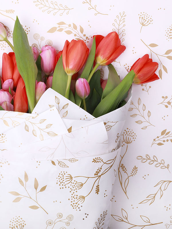 White Botanical Sheet with Tulips