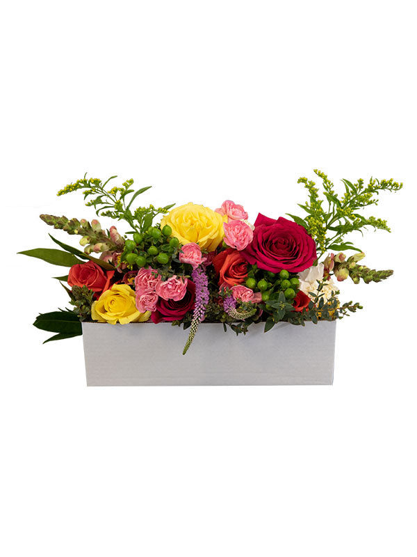 White Small Centerpiece Box with Colorful Flowers