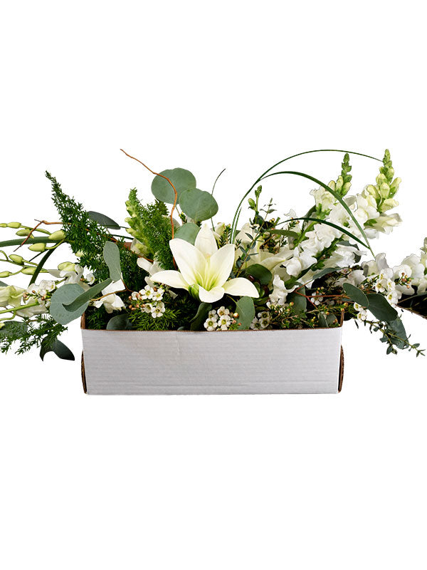 White Small Centerpiece Box with White Flowers
