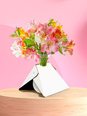 White Staple Vase Box with Pink Flowers